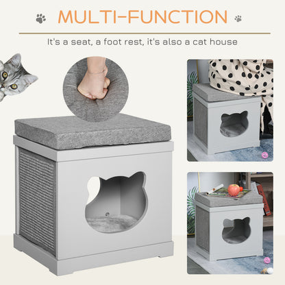 PawHut Cat House Bed Kitten Cave Cube Indoor for Small Pet with Removable Sisal Scratching Pads Soft Cushions, 41x30x36 cm, Grey 
