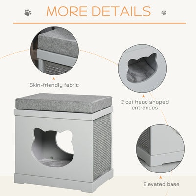PawHut Cat House Bed Kitten Cave Cube Indoor for Small Pet with Removable Sisal Scratching Pads Soft Cushions, 41x30x36 cm, Grey 