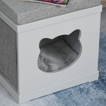 PawHut Cat House Bed Kitten Cave Cube Indoor for Small Pet with Removable Sisal Scratching Pads Soft Cushions, 41x30x36 cm, Grey 