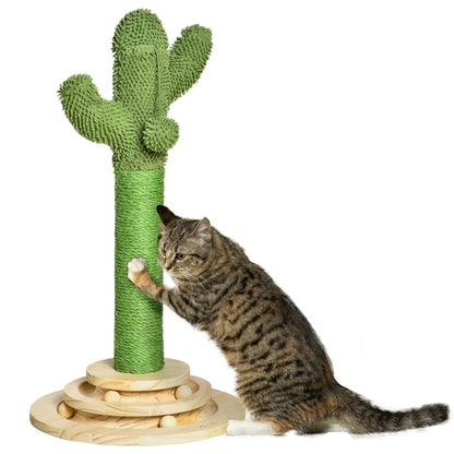 PawHut Cat Tree Cactus Sisal Scratching Post for Indoor Cats Play Tower Kitten Furniture with Hanging Ball Interactive Fun Roller Exerciser 32 x 32 x 60cm 