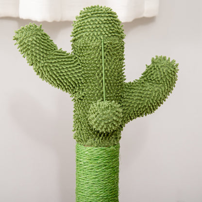 PawHut Cat Tree Cactus Sisal Scratching Post for Indoor Cats Play Tower Kitten Furniture with Hanging Ball Interactive Fun Roller Exerciser 32 x 32 x 60cm 