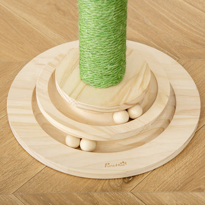 PawHut Cat Tree Cactus Sisal Scratching Post for Indoor Cats Play Tower Kitten Furniture with Hanging Ball Interactive Fun Roller Exerciser 32 x 32 x 60cm 