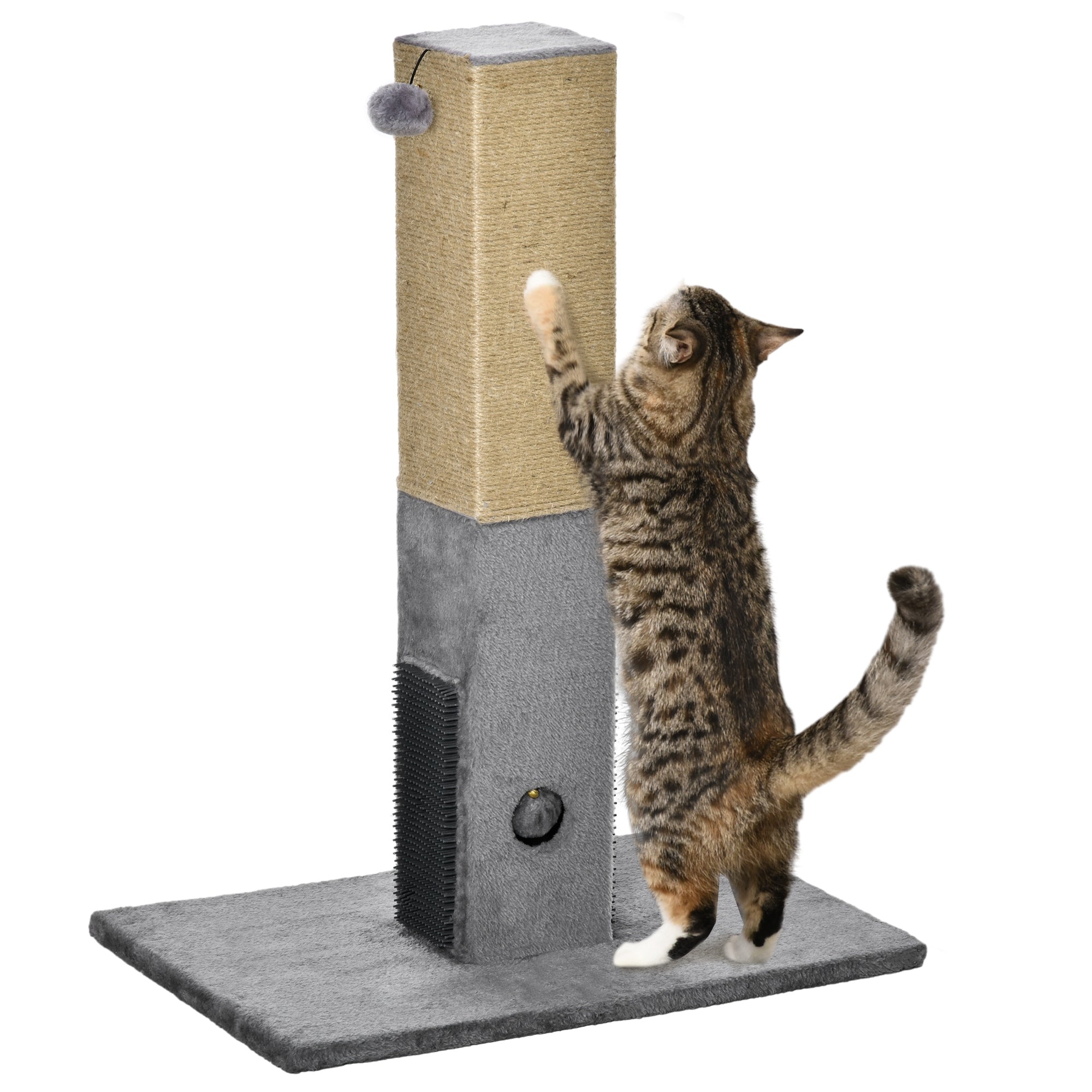 PawHut Cat Tree Scratching Post for Indoor Cats 79cm Jute Scratcher Climber w/ Carpet Base Dangling Toy – Grey 
