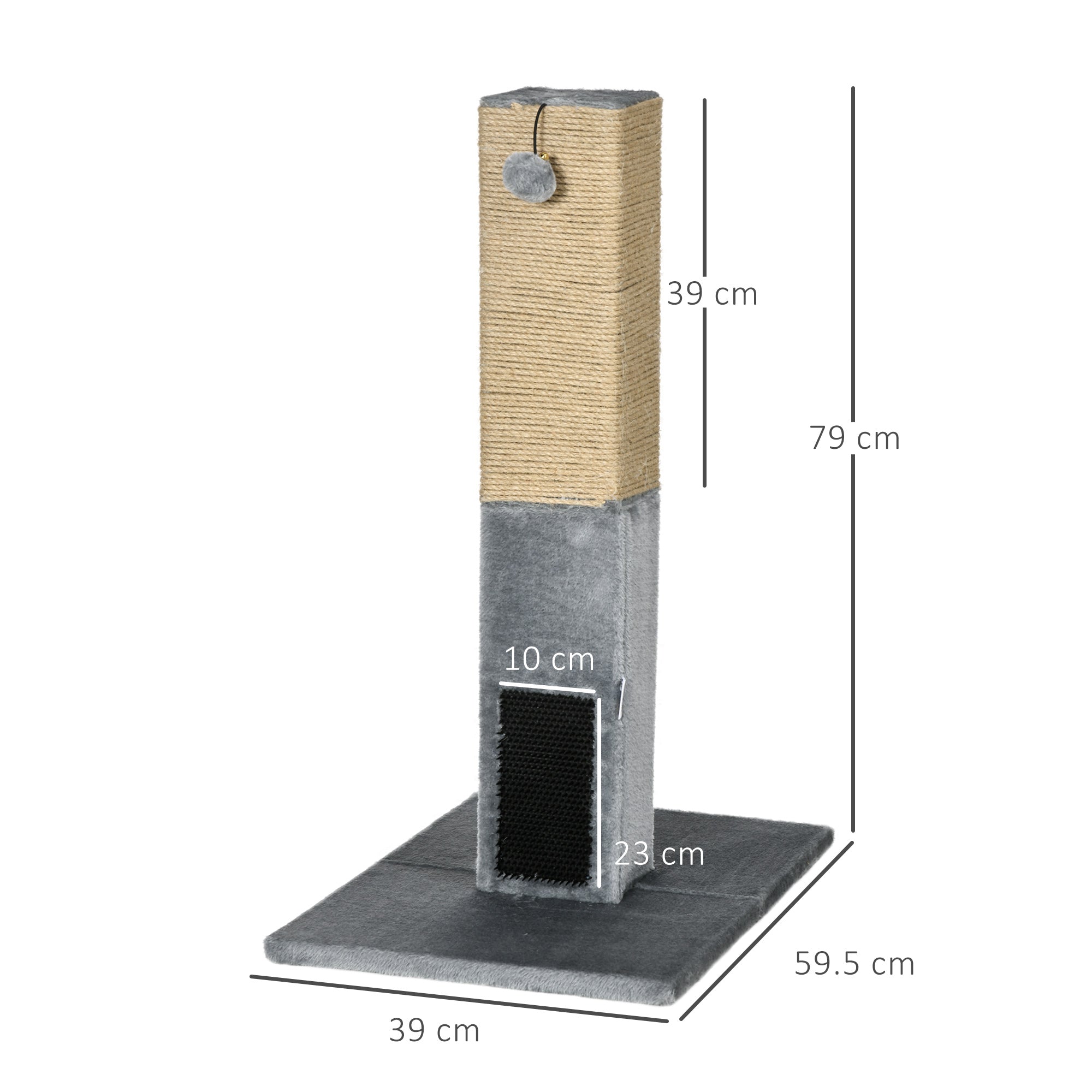 PawHut Cat Tree Scratching Post for Indoor Cats 79cm Jute Scratcher Climber w/ Carpet Base Dangling Toy – Grey 