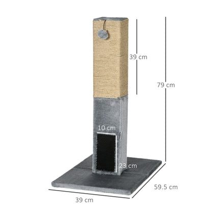 PawHut Cat Tree Scratching Post for Indoor Cats 79cm Jute Scratcher Climber w/ Carpet Base Dangling Toy – Grey 