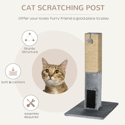 PawHut Cat Tree Scratching Post for Indoor Cats 79cm Jute Scratcher Climber w/ Carpet Base Dangling Toy – Grey 