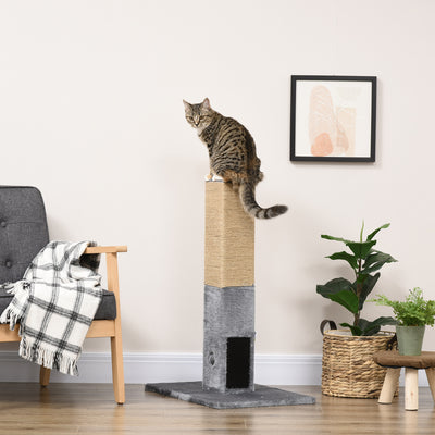 PawHut Cat Tree Scratching Post for Indoor Cats 79cm Jute Scratcher Climber w/ Carpet Base Dangling Toy – Grey 