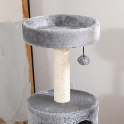 PawHut Cat Tree Tower for Indoor Cats Climbing Activity Center Kitten Furniture with Jute Scratching Post Bed Tunnel Perch Hanging Balls Grey 