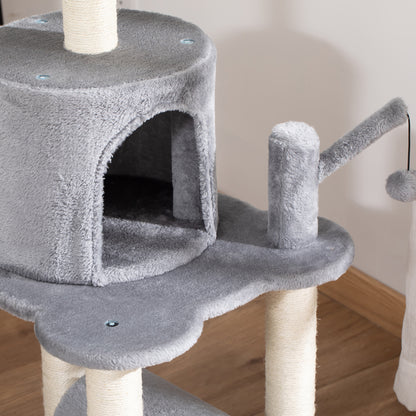 PawHut Cat Tree Tower for Indoor Cats Climbing Activity Center Kitten Furniture with Jute Scratching Post Bed Tunnel Perch Hanging Balls Grey 