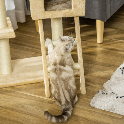 PawHut Cat Tree Tower for Indoor Cats Kitten Activity Centre Scratching Post w/ Hammock House Basket Ladder - Beige 