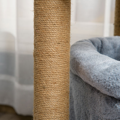 PawHut Cat Tree Tower for Indoor Cats, Cat Scratching Post with Bed, Cat House, Scratching Pad, Perch, Interactive Ball Toy 48 x 48 x 84cm, Grey 