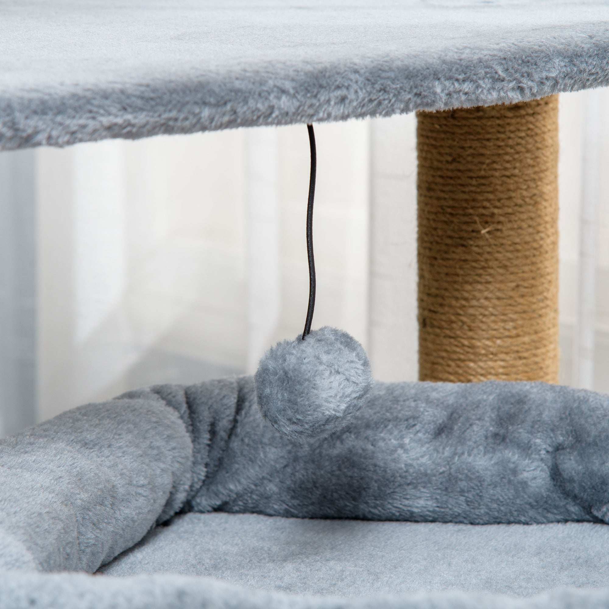 PawHut Cat Tree Tower for Indoor Cats, Cat Scratching Post with Bed, Cat House, Scratching Pad, Perch, Interactive Ball Toy 48 x 48 x 84cm, Grey 