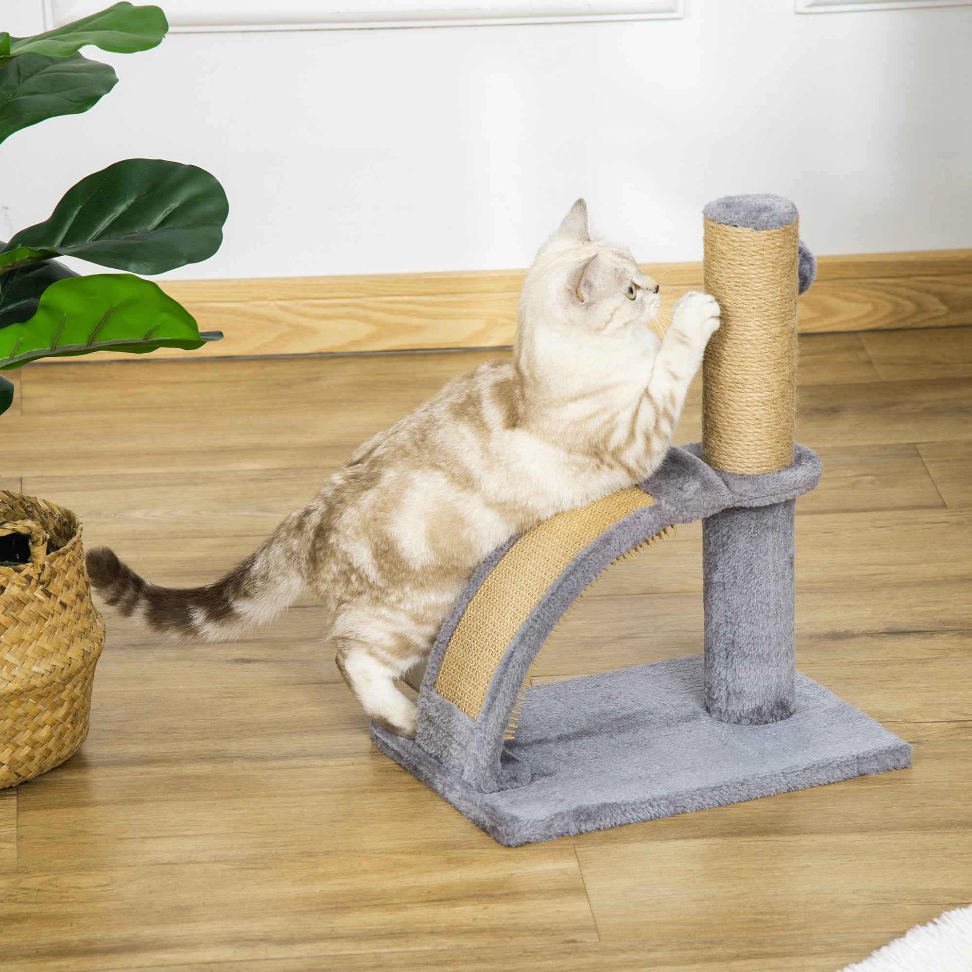 PawHut Cat Tree for Indoor Cats Climbing Activity Center Kitten Tower Furniture with Jute Post Scratching Massage Board Hanging Ball with Bell 34 x 24 x 43cm Grey 