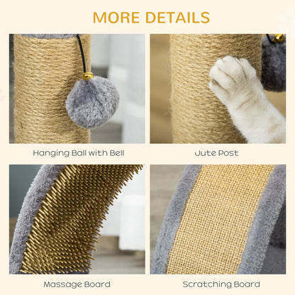 PawHut Cat Tree for Indoor Cats Climbing Activity Center Kitten Tower Furniture with Jute Post Scratching Massage Board Hanging Ball with Bell 34 x 24 x 43cm Grey 