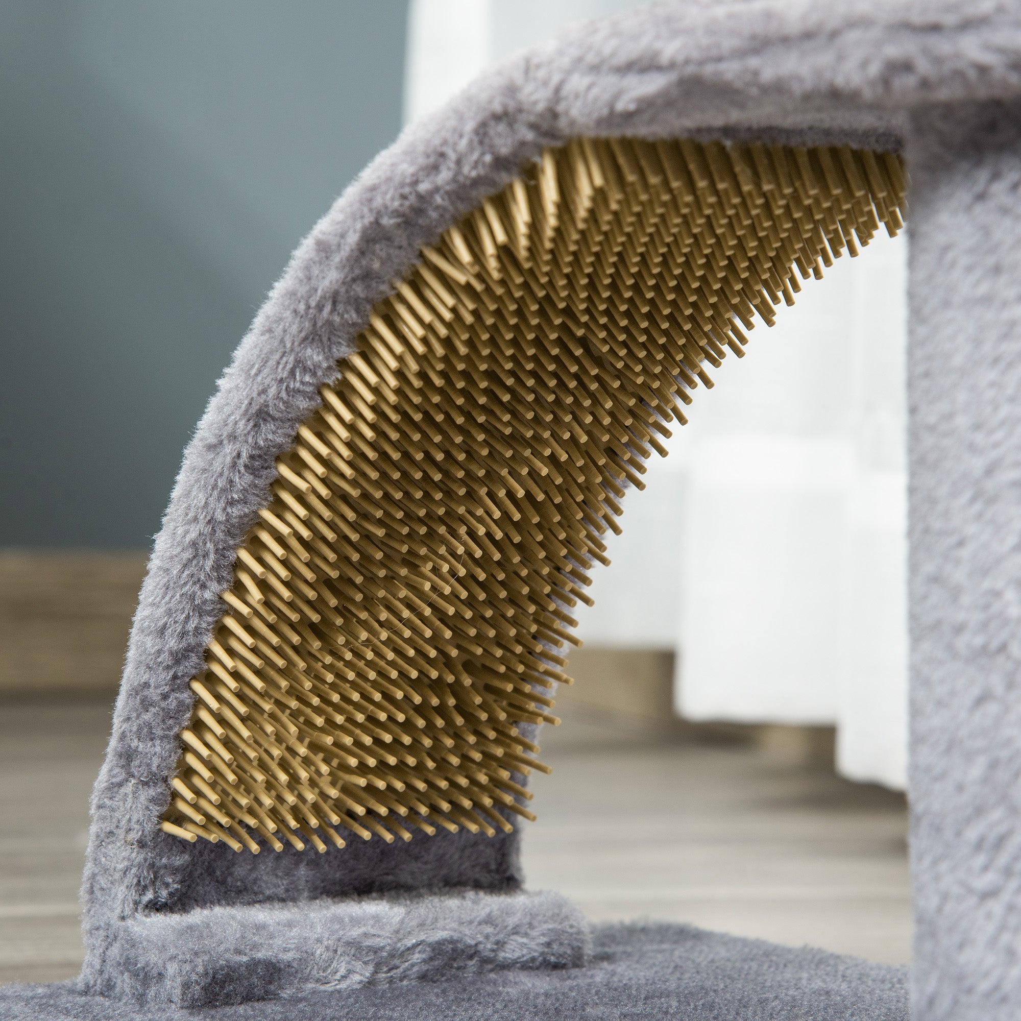 PawHut Cat Tree for Indoor Cats Climbing Activity Center Kitten Tower Furniture with Jute Post Scratching Massage Board Hanging Ball with Bell 34 x 24 x 43cm Grey 