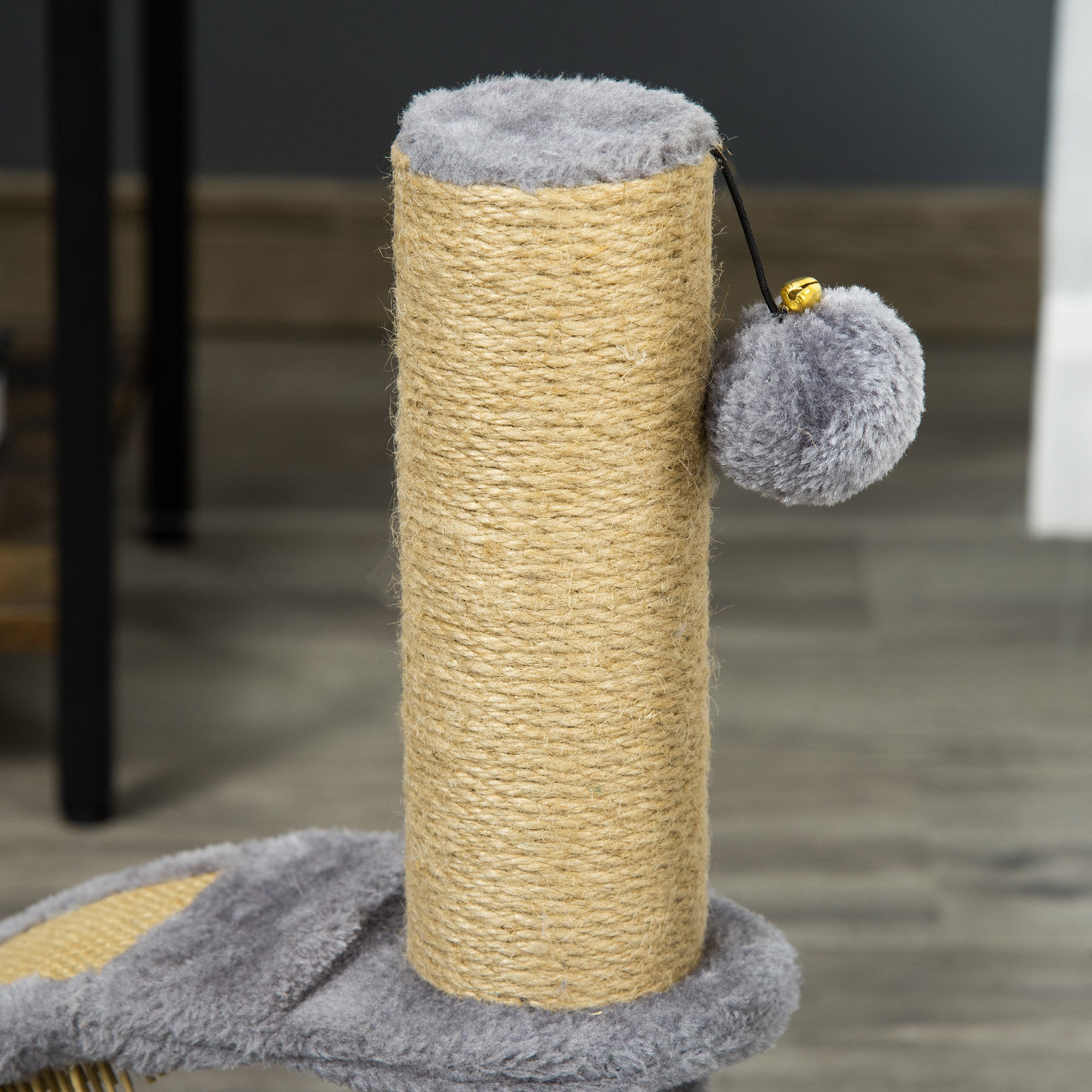 PawHut Cat Tree for Indoor Cats Climbing Activity Center Kitten Tower Furniture with Jute Post Scratching Massage Board Hanging Ball with Bell 34 x 24 x 43cm Grey 