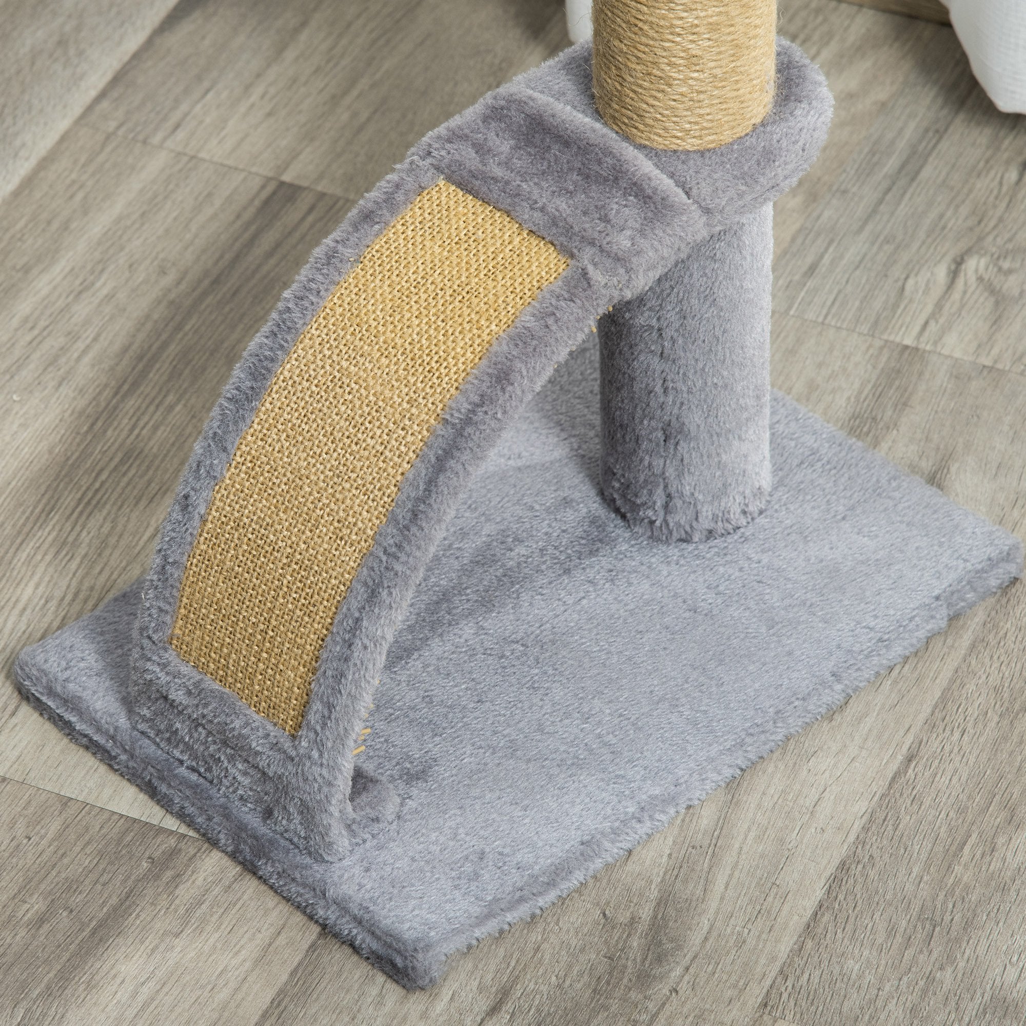 PawHut Cat Tree for Indoor Cats Climbing Activity Center Kitten Tower Furniture with Jute Post Scratching Massage Board Hanging Ball with Bell 34 x 24 x 43cm Grey 