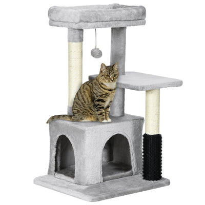PawHut Cat Tree for Indoor Cats Climbing Tower Kitten Scratch Post Activity Center Kitten with Massage Toy Hanging Ball Bed Condo Perch 48 x 48 x 85cm Grey 