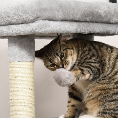 PawHut Cat Tree for Indoor Cats Climbing Tower Kitten Scratch Post Activity Center Kitten with Massage Toy Hanging Ball Bed Condo Perch 48 x 48 x 85cm Grey 