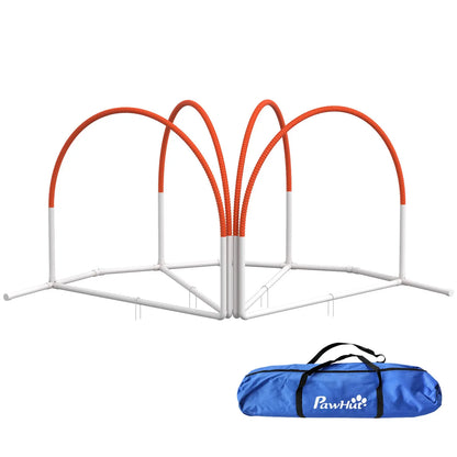 PawHut Dog Agility Equipment Set, Dog Agility Training Equipment for Dogs w/ Oxford Carry Bag, 4 PCS Weave Poles Orange 