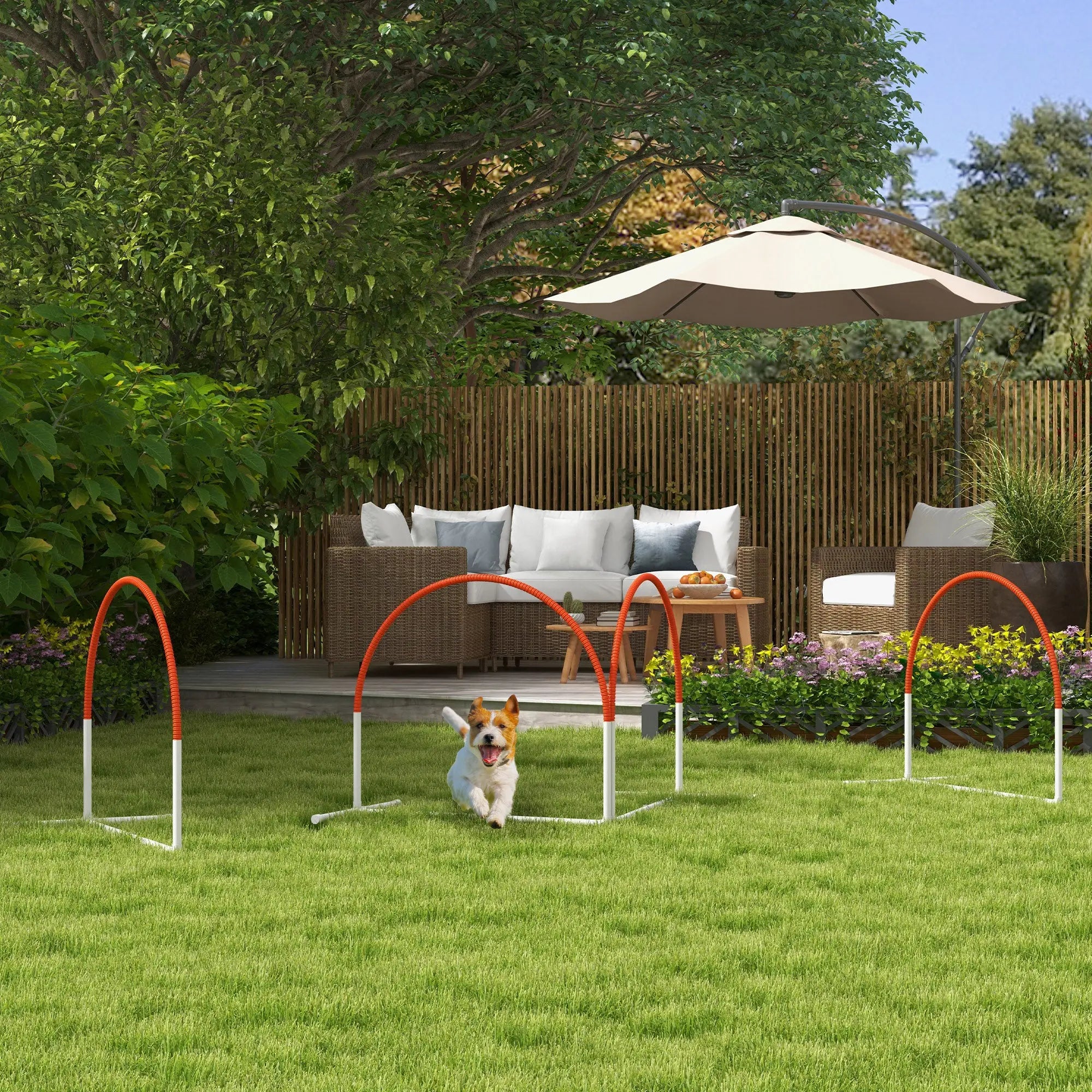 PawHut Dog Agility Equipment Set, Dog Agility Training Equipment for Dogs w/ Oxford Carry Bag, 4 PCS Weave Poles Orange 