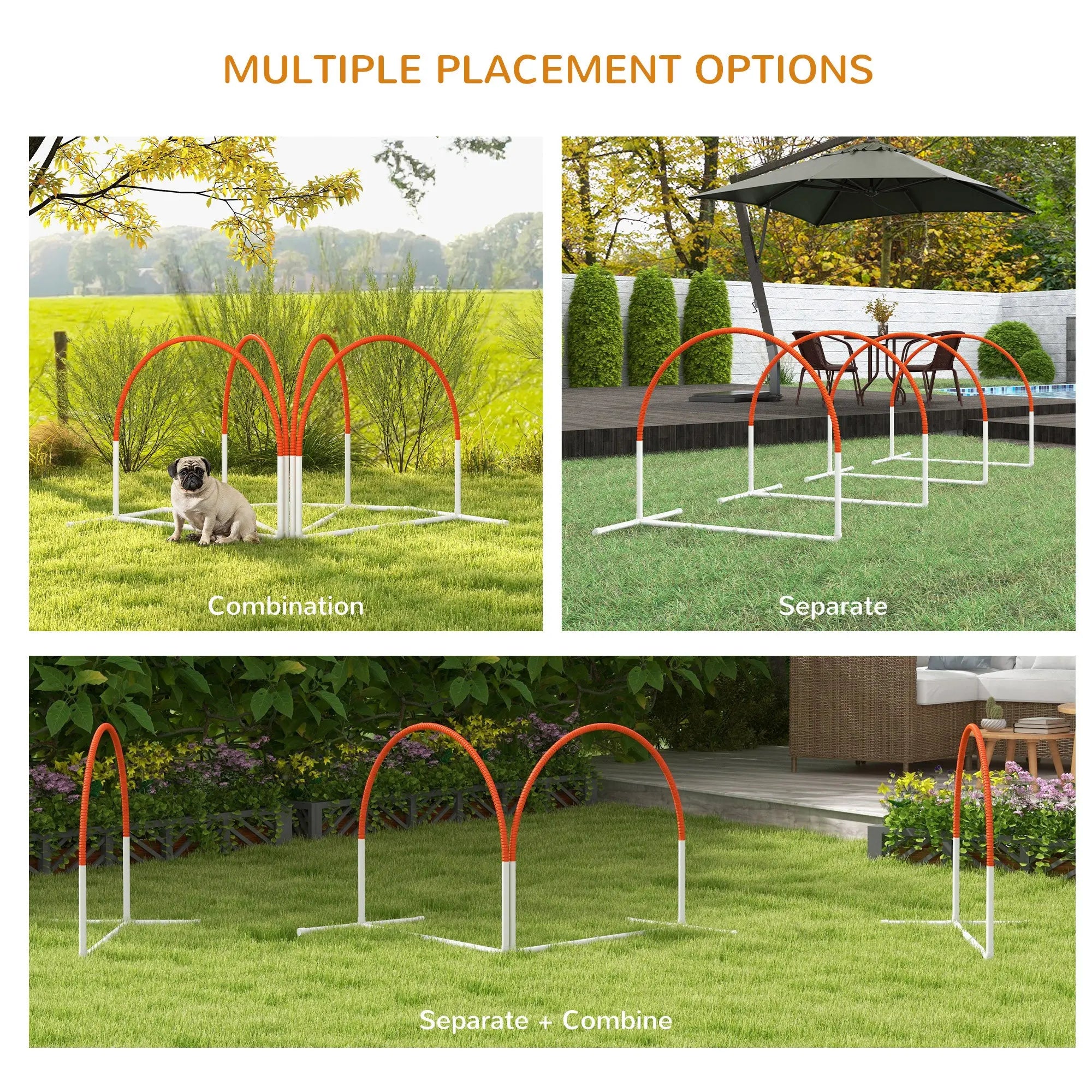 PawHut Dog Agility Equipment Set, Dog Agility Training Equipment for Dogs w/ Oxford Carry Bag, 4 PCS Weave Poles Orange 