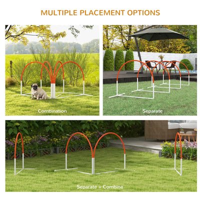 PawHut Dog Agility Equipment Set, Dog Agility Training Equipment for Dogs w/ Oxford Carry Bag, 4 PCS Weave Poles Orange 