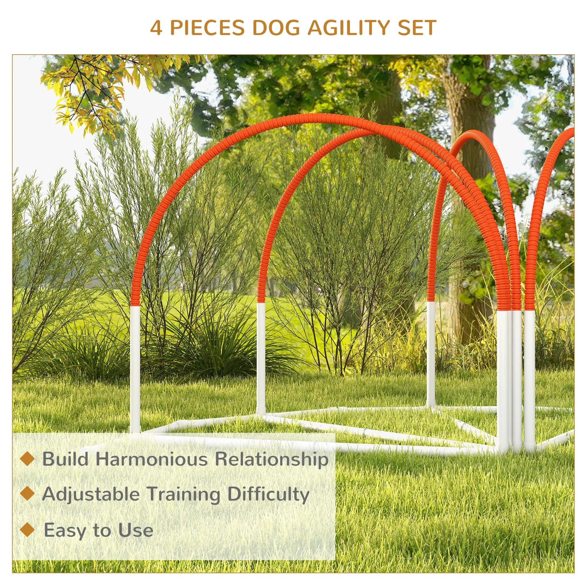 PawHut Dog Agility Equipment Set, Dog Agility Training Equipment for Dogs w/ Oxford Carry Bag, 4 PCS Weave Poles Orange 