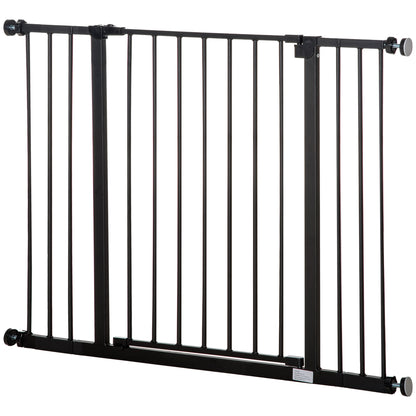 PawHut Dog Gate Pet Safety Gate Stair Barrier Pressure Fit Adjustable 76-82/86-97/101-107 cm, Black 