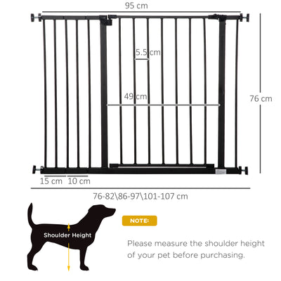 PawHut Dog Gate Pet Safety Gate Stair Barrier Pressure Fit Adjustable 76-82/86-97/101-107 cm, Black 