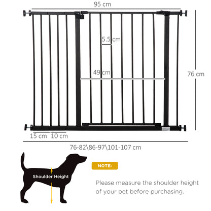 PawHut Dog Gate Pet Safety Gate Stair Barrier Pressure Fit Adjustable 76-82/86-97/101-107 cm, Black 