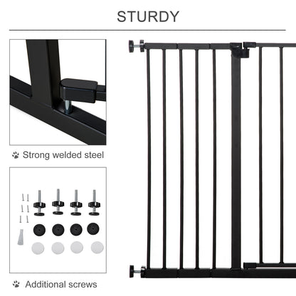 PawHut Dog Gate Pet Safety Gate Stair Barrier Pressure Fit Adjustable 76-82/86-97/101-107 cm, Black 