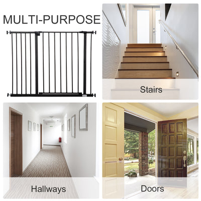 PawHut Dog Gate Pet Safety Gate Stair Barrier Pressure Fit Adjustable 76-82/86-97/101-107 cm, Black 