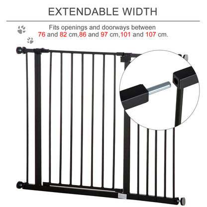 PawHut Dog Gate Pet Safety Gate Stair Barrier Pressure Fit Adjustable 76-82/86-97/101-107 cm, Black 