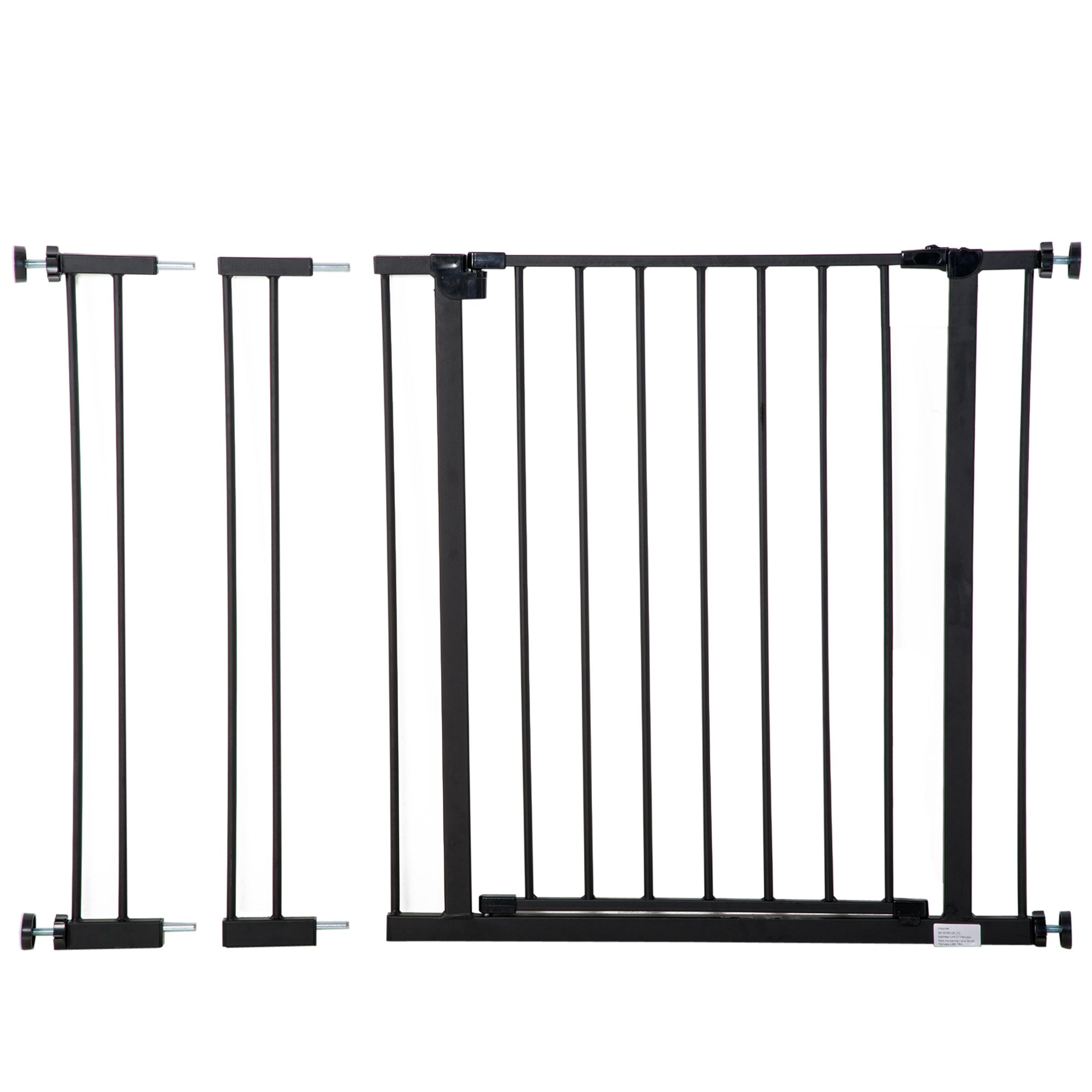 PawHut Dog Gate Pet Safety Gate Stair Barrier Pressure Fit Adjustable 76-82/86-97/101-107 cm, Black 