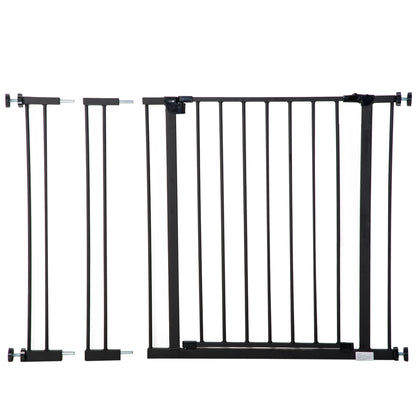 PawHut Dog Gate Pet Safety Gate Stair Barrier Pressure Fit Adjustable 76-82/86-97/101-107 cm, Black 