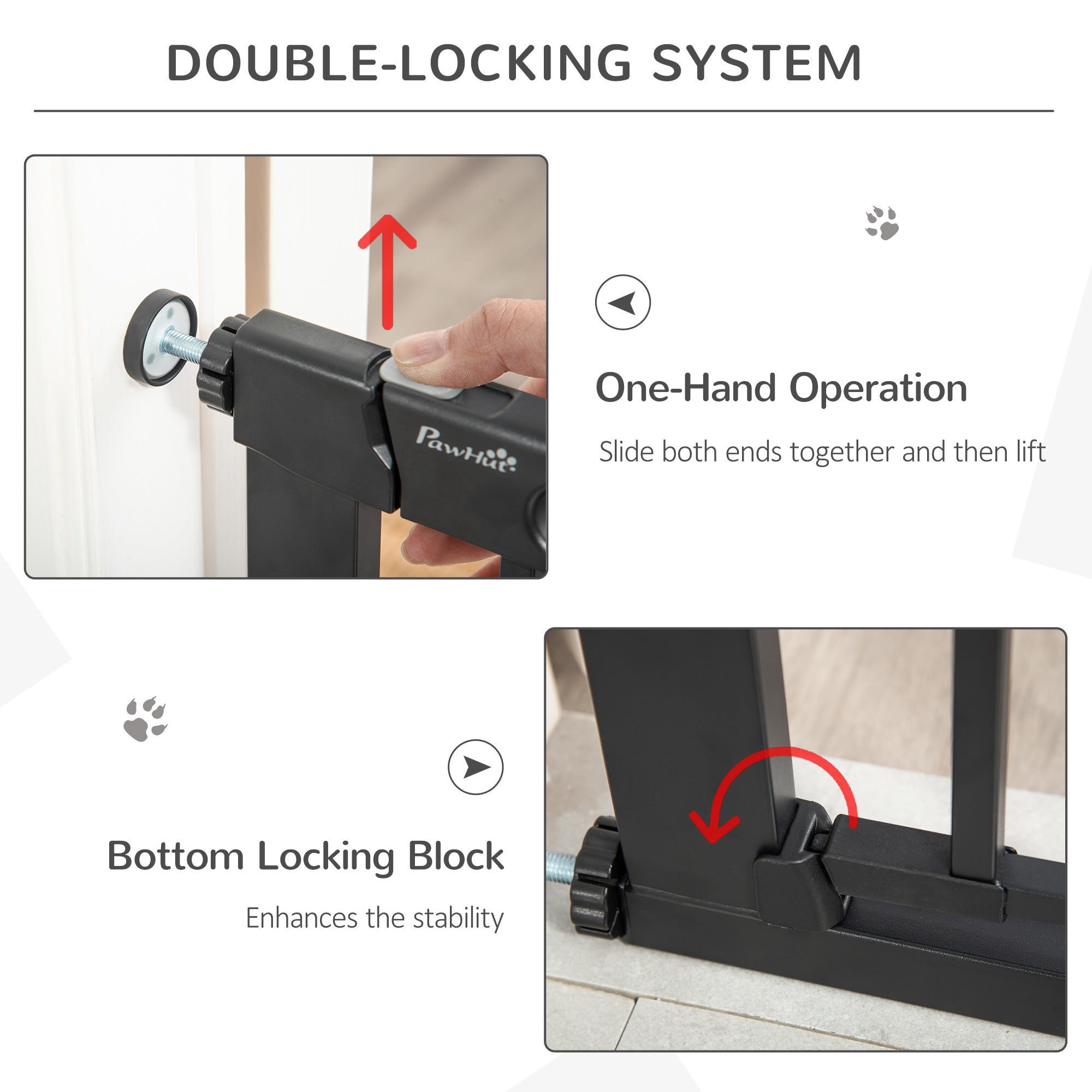 PawHut Dog Gate with Cat Flap Pet Safety Gate Barrier, Stair Pressure Fit, Auto Close, Double Locking, for Doorways, Hallways, 75-82 cm Black 