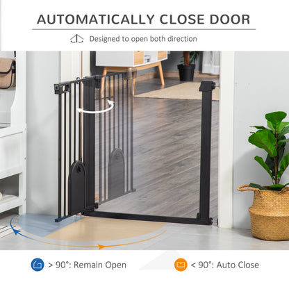 PawHut Dog Gate with Cat Flap Pet Safety Gate Barrier, Stair Pressure Fit, Auto Close, Double Locking, for Doorways, Hallways, 75-82 cm Black 
