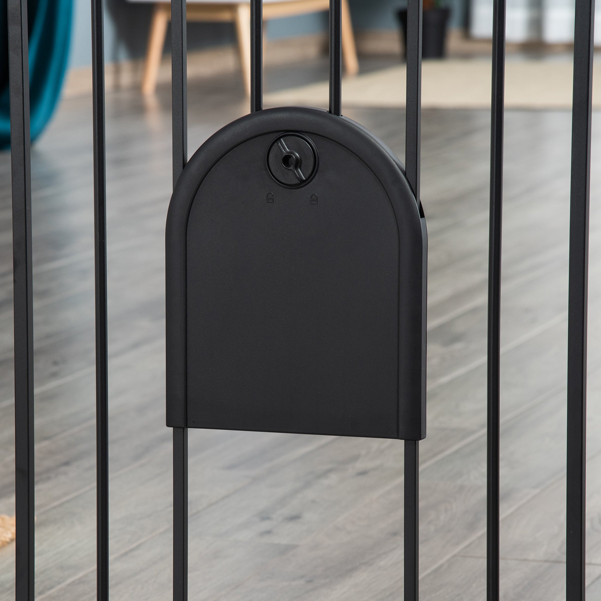 PawHut Dog Gate with Cat Flap Pet Safety Gate Barrier, Stair Pressure Fit, Auto Close, Double Locking, for Doorways, Hallways, 75-82 cm Black 
