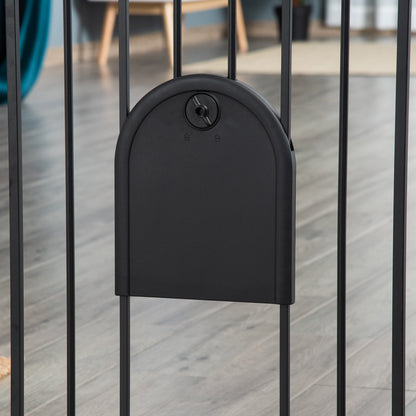 PawHut Dog Gate with Cat Flap Pet Safety Gate Barrier, Stair Pressure Fit, Auto Close, Double Locking, for Doorways, Hallways, 75-82 cm Black 