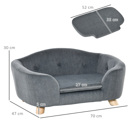 PawHut Dog Sofa Bed Pet Chair Couch with Water Resistant Fabric, Kitten Lounge with Soft Cushion Washable Cover, Wooden Frame for Mini Size Dogs - Grey 