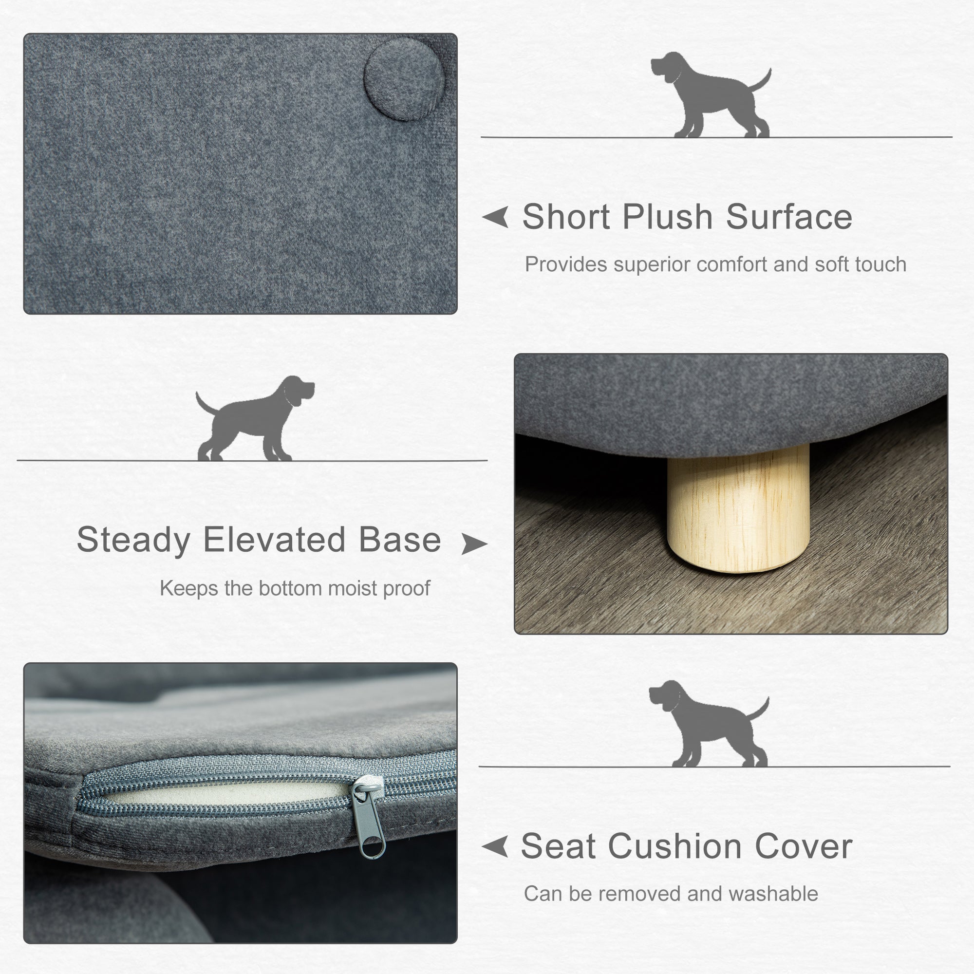 PawHut Dog Sofa Bed Pet Chair Couch with Water Resistant Fabric, Kitten Lounge with Soft Cushion Washable Cover, Wooden Frame for Mini Size Dogs - Grey 
