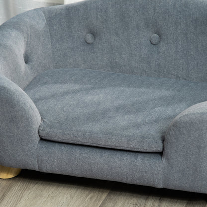 PawHut Dog Sofa Bed Pet Chair Couch with Water Resistant Fabric, Kitten Lounge with Soft Cushion Washable Cover, Wooden Frame for Mini Size Dogs - Grey 
