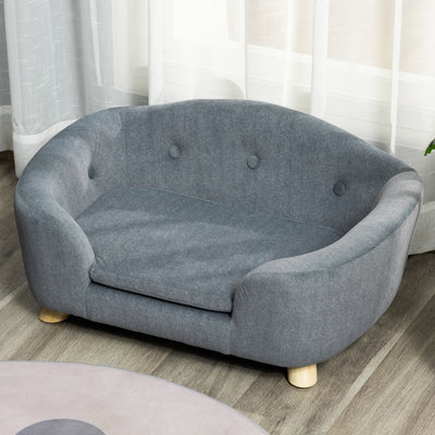 PawHut Dog Sofa Bed Pet Chair Couch with Water Resistant Fabric, Kitten Lounge with Soft Cushion Washable Cover, Wooden Frame for Mini Size Dogs - Grey 