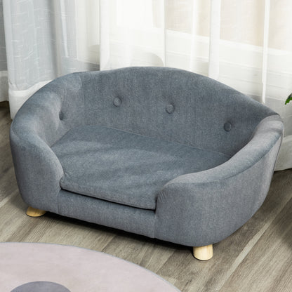 PawHut Dog Sofa Bed Pet Chair Couch with Water Resistant Fabric, Kitten Lounge with Soft Cushion Washable Cover, Wooden Frame for Mini Size Dogs - Grey 