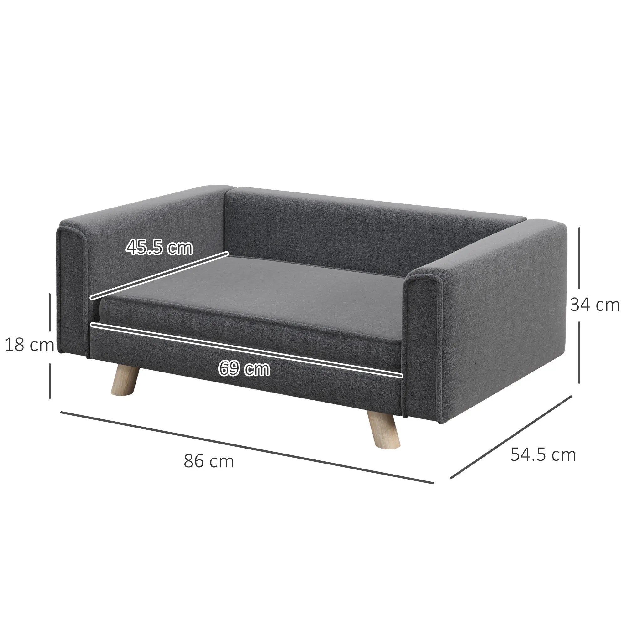 PawHut Elevated Dog Sofa Bed, with Cushion, for Medium and Small Dogs, Grey 