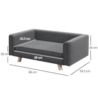 PawHut Elevated Dog Sofa Bed, with Cushion, for Medium and Small Dogs, Grey 