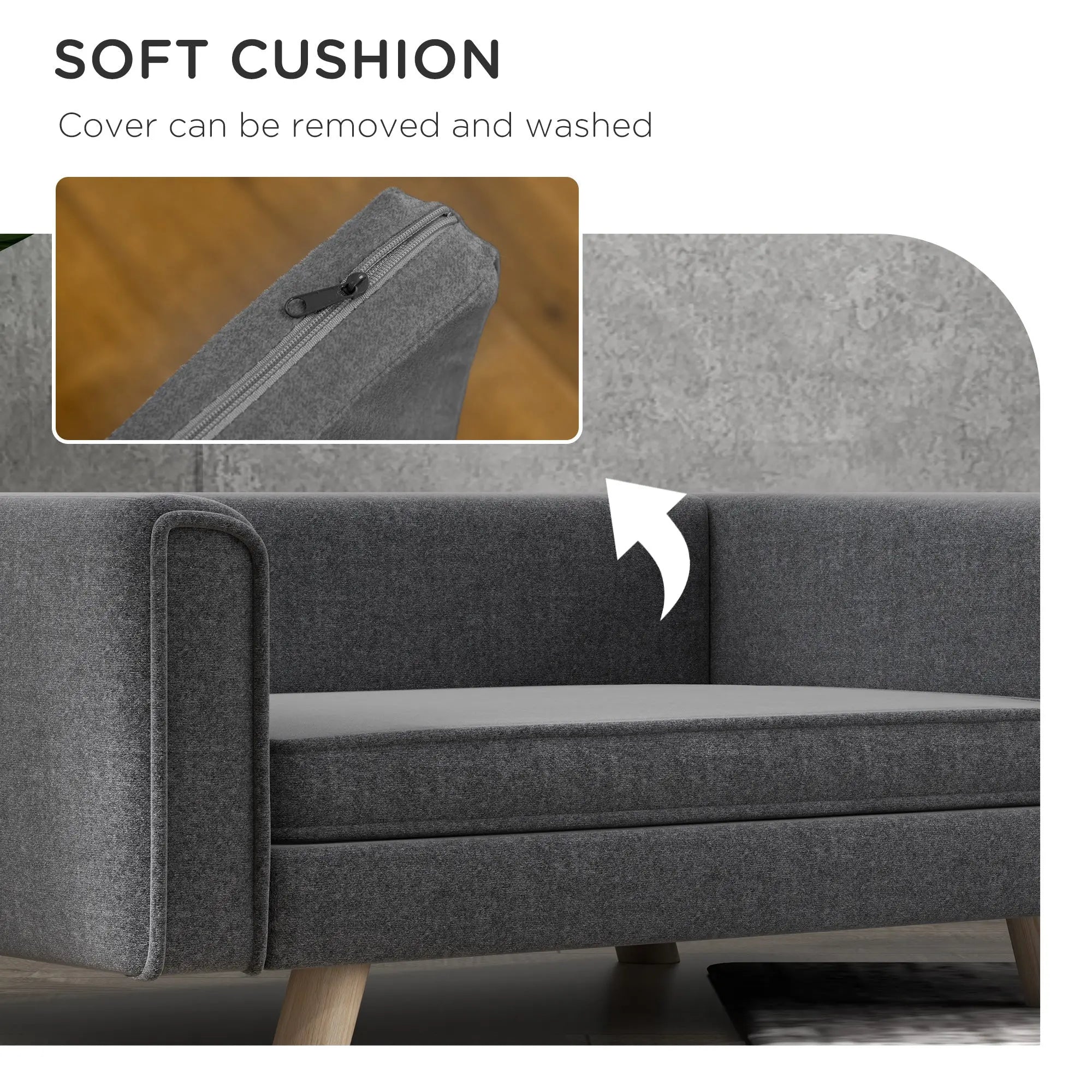 PawHut Elevated Dog Sofa Bed, with Cushion, for Medium and Small Dogs, Grey 