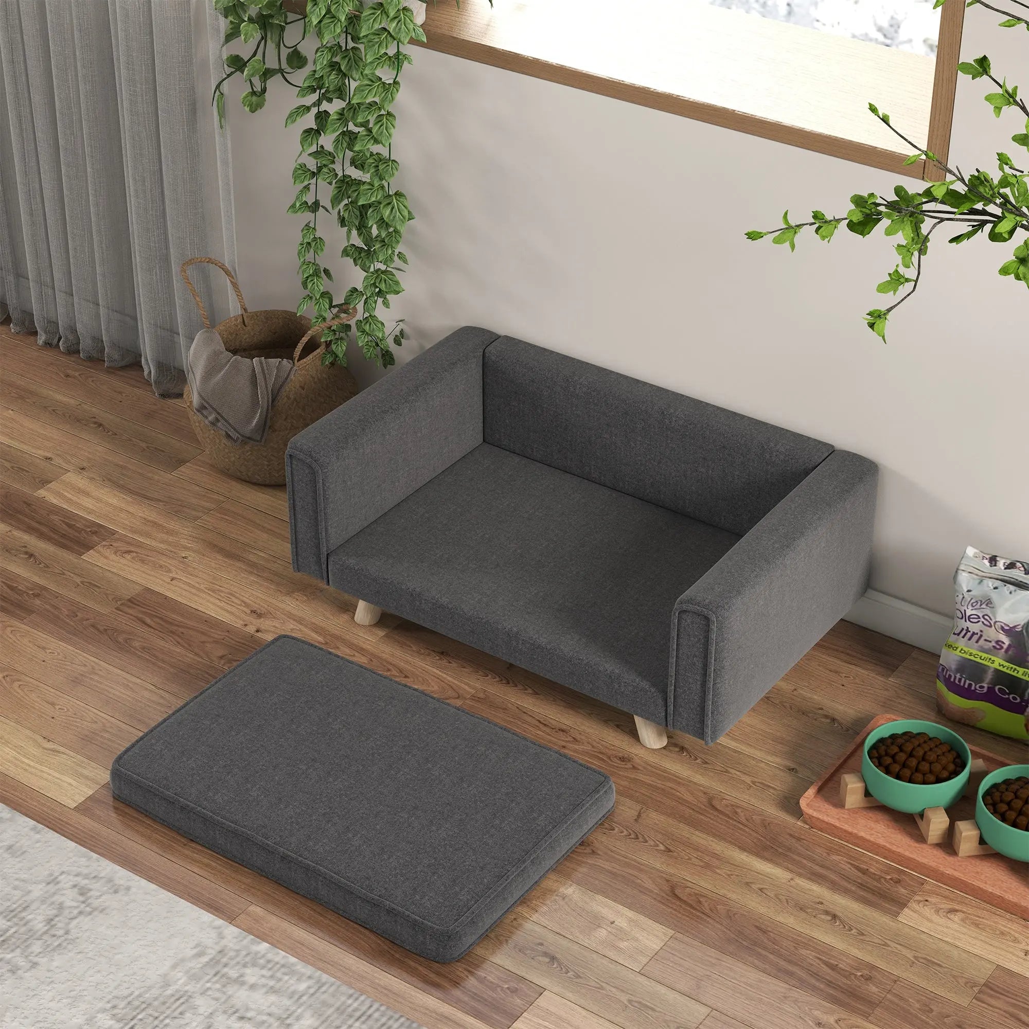 PawHut Elevated Dog Sofa Bed, with Cushion, for Medium and Small Dogs, Grey 