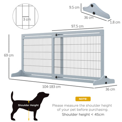 PawHut Freestanding Dog Gate, Foldable Pet Fence, Indoor Wood Barrier, Stair Gate with Support Feet, for Doorway, Hallway, Small and Medium Dogs, 69H x 104-183 cm, Blue-grey 